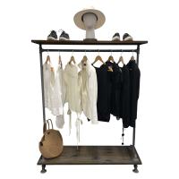 Waterpipe Clothes Rack With Rustic Timber Shelves - Black