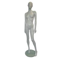 Female Full Body Mannequin Abstract Head - Hand by Side Pose She #3 on Glass Base- Gloss White Fibreglass