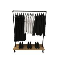 Waterpipe Clothes Rack With Rustic Timber Shelf - Black