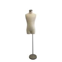 Male Dressmakers Mannequin Modern - Linen Fabric Torso on Metal Stand